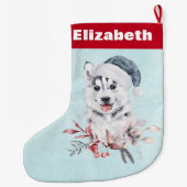 Christmas Husky Dog in a Santa Hat Grote Kerstsok (Achterkant)