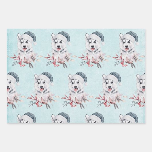 Christmas Husky Dog in a Santa Hat Inpakpapier Vel (Voorkant 2)