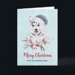 Christmas Husky Dog in a Santa Hat Kaart<br><div class="desc">kerstkaart met een griezelig en schattig schilderij van een husky dog met een blauwe kersthoed.</div>