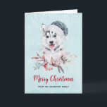 Christmas Husky Dog in a Santa Hat Kaart<br><div class="desc">kerstkaart met een griezelig en schattig schilderij van een husky dog met een blauwe kersthoed.</div>