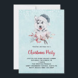 Christmas Husky Dog in a Santa Hat Kaart<br><div class="desc">Een kerstfeestelijke uitnodiging met een griezelig en schattig schilderij van een husky dog met een blauwe kersthoed.</div>