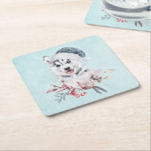 Christmas Husky Dog in a Santa Hat Kartonnen Onderzetters (Schuin)