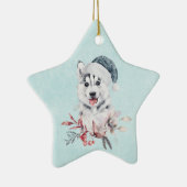 Christmas Husky Dog in a Santa Hat Keramisch Ornament (Rechts)
