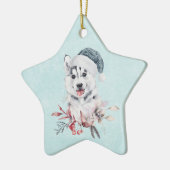Christmas Husky Dog in a Santa Hat Keramisch Ornament (Links)