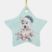 Christmas Husky Dog in a Santa Hat Keramisch Ornament (Achterkant)