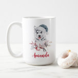 Christmas Husky Dog in a Santa Hat Koffiemok<br><div class="desc">Een mok met een griezelig en schattig schilderij van een husky dog met een blauwe kersthoed.</div>