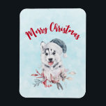 Christmas Husky Dog in a Santa Hat Magneet<br><div class="desc">Magnet met een griezelig en schattig schilderij van een husky hond met een blauwe kersthoed.</div>