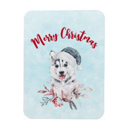 Christmas Husky Dog in a Santa Hat Magneet