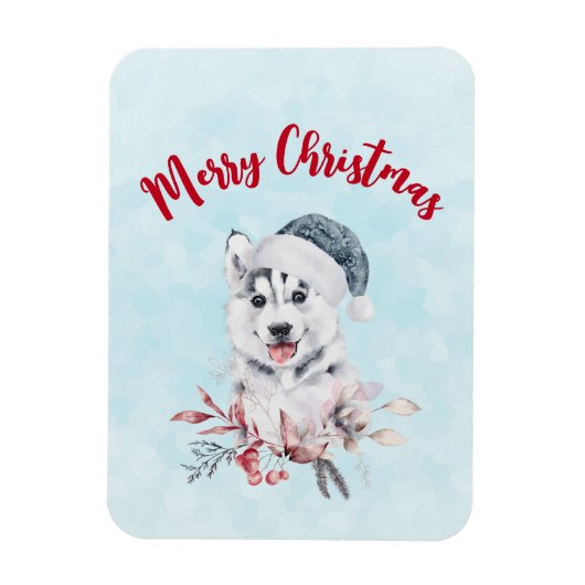 Christmas Husky Dog in a Santa Hat Magneet (Verticaal)