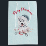 Christmas Husky Dog in a Santa Hat Medium Cadeauzakje<br><div class="desc">Een cadeautas met een griezelig en schattig schilderij van een husky hond met een blauwe kersthoed.</div>