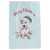 Christmas Husky Dog in a Santa Hat Medium Cadeauzakje (Voorkant)