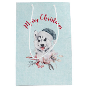 Christmas Husky Dog in a Santa Hat Medium Cadeauzakje