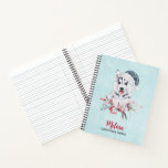 Christmas Husky Dog in a Santa Hat Notitieboek<br><div class="desc">Een gepersonaliseerd spiraalvormig notitieboek met een griezelig en schattig schilderij van een husky dog met een blauwe kersthoed.</div>