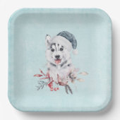 Christmas Husky Dog in a Santa Hat Papieren Bordje (Voorkant)