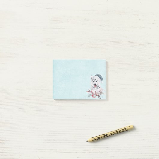 Christmas Husky Dog in a Santa Hat Post-it® Notes (Op bureau)