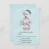 Christmas Husky Dog in a Santa Hat RSVP Kaartje (Voorkant / Achterkant)