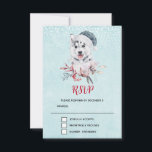 Christmas Husky Dog in a Santa Hat RSVP Kaartje<br><div class="desc">RSVP-kaart met een griezelig en schattig schilderij van een husky dog met een blauwe kersthoed.</div>