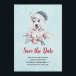 Christmas Husky Dog in a Santa Hat Save The Date<br><div class="desc">Sparen de datumkaart met een griezelig en schattig schilderij van een husky dog met een blauwe kersthoed.</div>