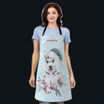 Christmas Husky Dog in a Santa Hat Schort<br><div class="desc">Een schort met een griezelig en schattig schilderij van een husky hond met een blauwe kersthoed.</div>
