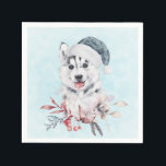 Christmas Husky Dog in a Santa Hat Servet<br><div class="desc">Papieren luiers met een griezelig en leuk waterverf schilderij van een husky hond met een blauwe kersthoed.</div>