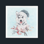 Christmas Husky Dog in a Santa Hat Servet<br><div class="desc">Papieren luiers met een griezelig en leuk waterverf schilderij van een husky hond met een blauwe kersthoed.</div>
