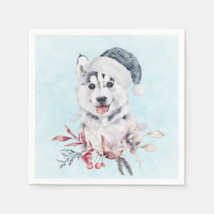Christmas Husky Dog in a Santa Hat Servet