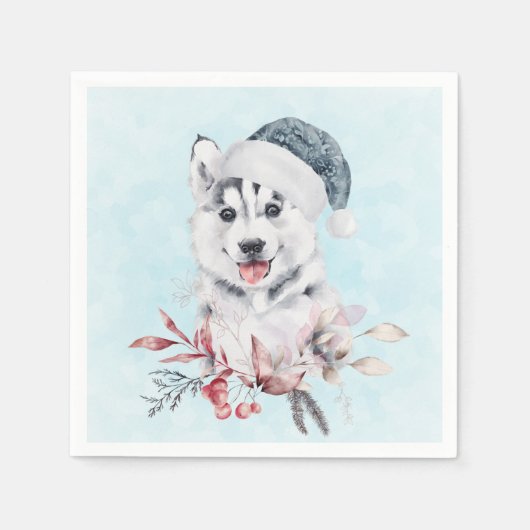 Christmas Husky Dog in a Santa Hat Servet (Voorkant)