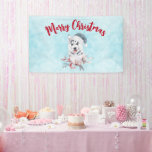 Christmas Husky Dog in a Santa Hat Spandoek<br><div class="desc">Kerstbanner met een griezelig en schattig schilderij van een husky hond met een blauwe kersthoed.</div>