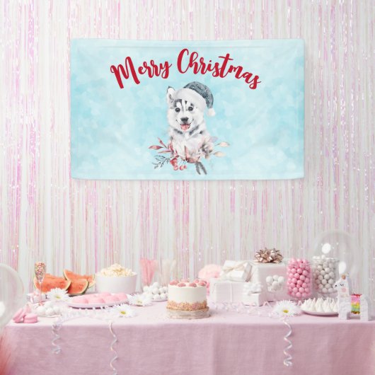 Christmas Husky Dog in a Santa Hat Spandoek (Feest)