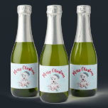 Christmas Husky Dog in a Santa Hat Sparkling Wijnetiket<br><div class="desc">Etiketten met flesjes met een griezelig en schattig schilderij van een husky dog met een blauwe kersthoed.</div>