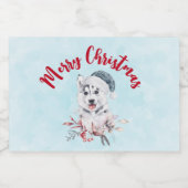 Christmas Husky Dog in a Santa Hat Sparkling Wijnetiket (Enkel label)