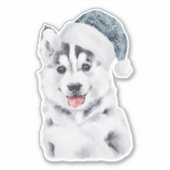 Christmas Husky Dog in a Santa Hat Sticker (Voorkant)