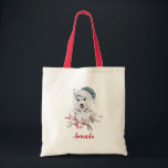 Christmas Husky Dog in a Santa Hat Tote Bag<br><div class="desc">Tote bag with a whimsical and cute watercolor painting of a husky dog wearing a blue Santa hat.</div>