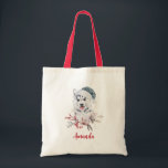 Christmas Husky Dog in a Santa Hat Tote Bag<br><div class="desc">Tote bag with a whimsical and cute watercolor painting of a husky dog wearing a blue Santa hat.</div>