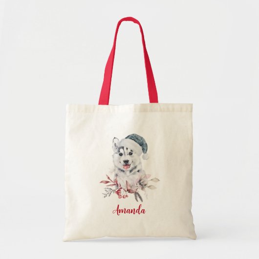 Christmas Husky Dog in a Santa Hat Tote Bag (Voorkant)