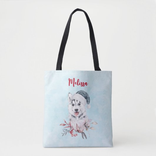 Christmas Husky Dog in a Santa Hat Tote Bag (Voorkant)