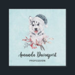 Christmas Husky Dog in a Santa Hat Vierkante Visitekaartje<br><div class="desc">Visitekaartjes met een griezelig en schattig schilderij van een husky dog met een blauwe kersthoed.</div>