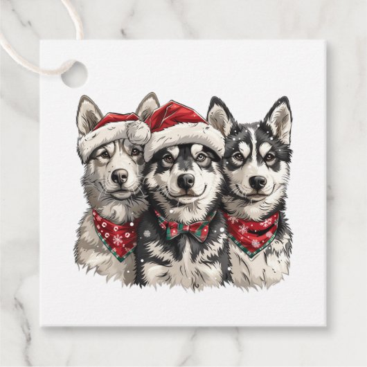 Christmas Husky Dogs Bedankjes Labels (Voorkant)