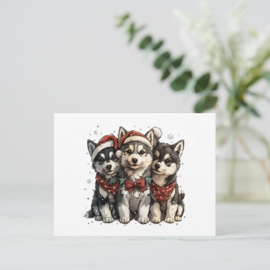 Christmas Husky Dogs Briefkaart (Staand voorkant)
