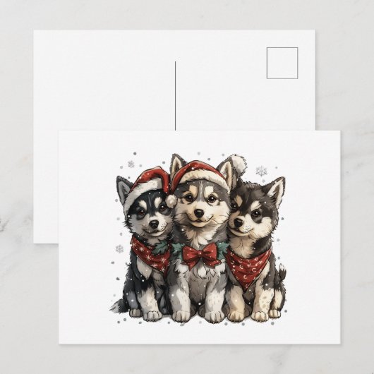 Christmas Husky Dogs Briefkaart (Voorkant / Achterkant)