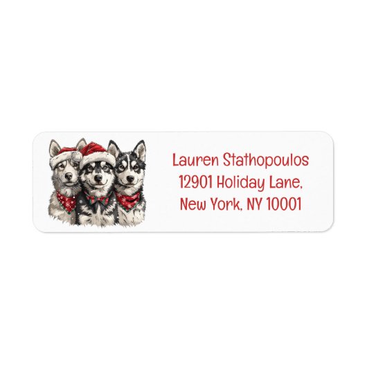 Christmas Husky Dogs Etiket (Voorkant)