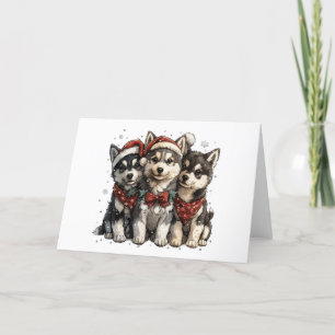 Christmas Husky Dogs Feestdagen Kaart