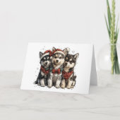Christmas Husky Dogs Feestdagen Kaart (Voorkant)
