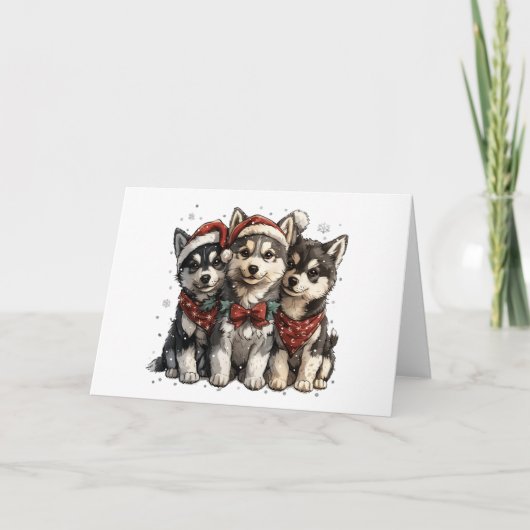 Christmas Husky Dogs Feestdagen Kaart (Voorkant)
