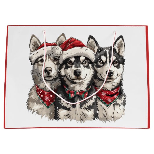 Christmas Husky Dogs Groot Cadeauzakje (Voorkant)