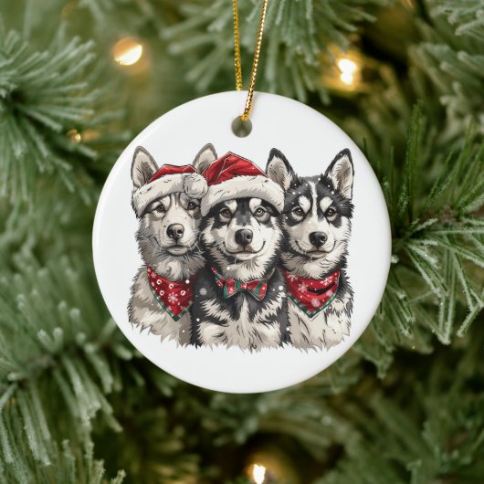 Christmas Husky Dogs Keramisch Ornament (Boom)