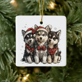 Christmas Husky Dogs Keramisch Ornament