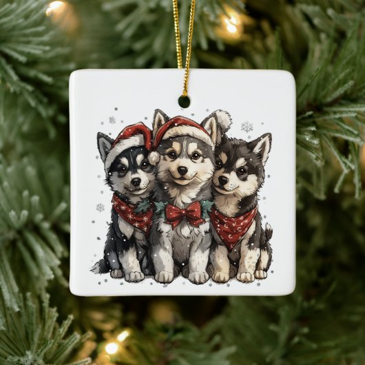 Christmas Husky Dogs Keramisch Ornament (Boom)