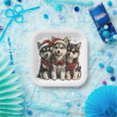 Christmas Husky Dogs Papieren Bordje (Feest)