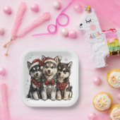 Christmas Husky Dogs Papieren Bordje (Feest)